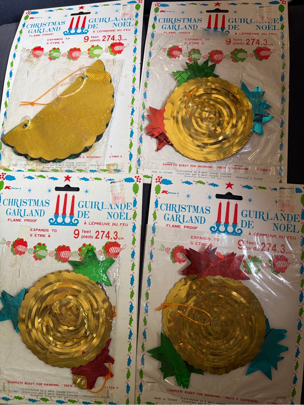4 vintage Kmart retro foil Christmas garland packaged in original 1960s or 1970s